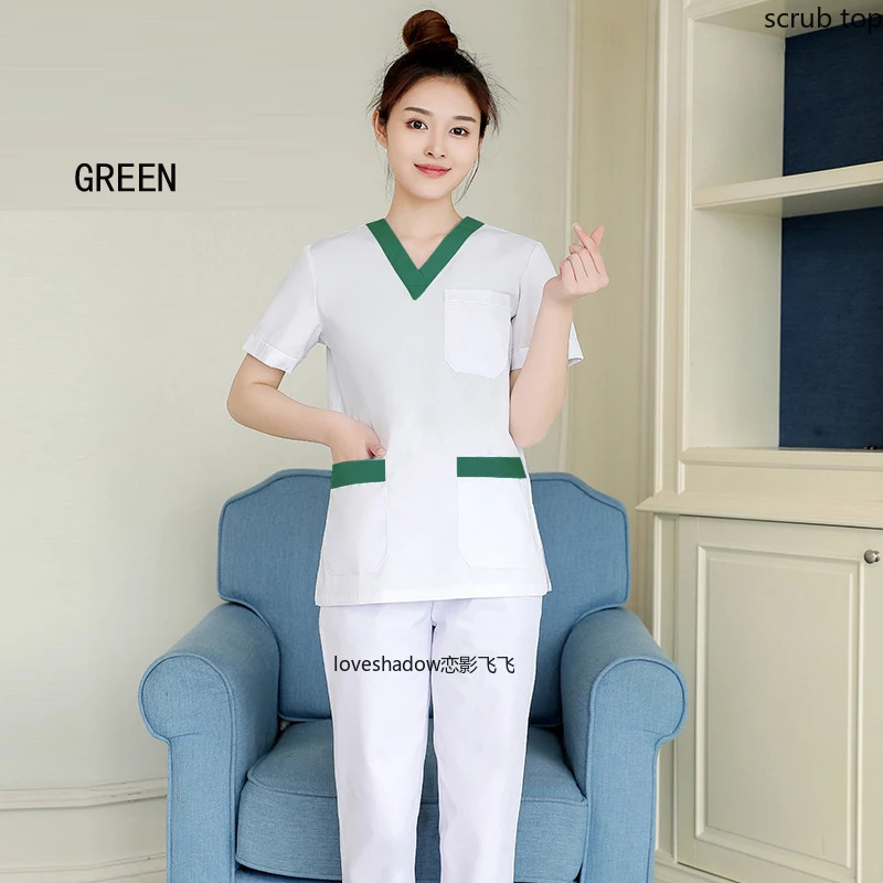 New Style Scrub Top Women Medical Uniform Color Blocking V Neck Workwear Clothes Doctor Nurse White Short Sleeve Spa Shirt | Тематическая