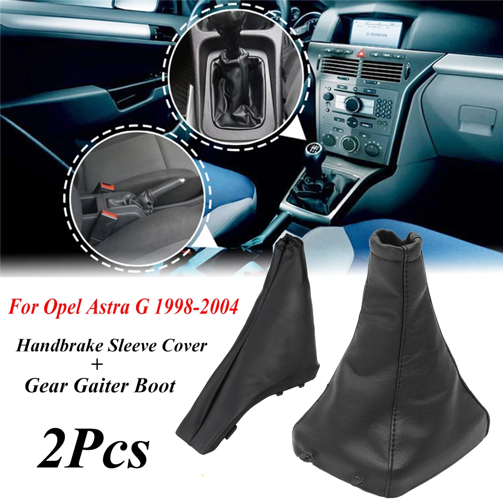 2pcs Pu Leather Handbrake Gear Shift Stick Boot Gaiter Cover For Opel