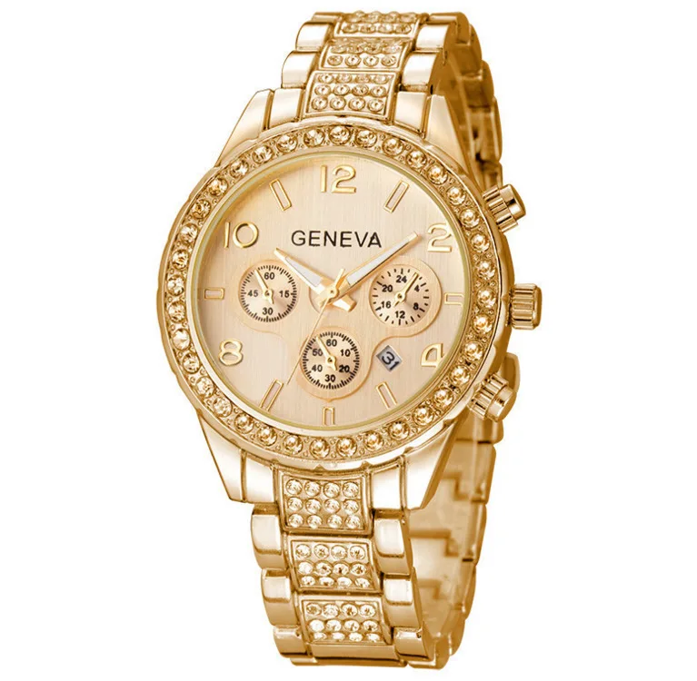 

Geneva Watch Diamond Set False Three-Eyed Steel Belt Watch Classic Fashion Watch Quartz Watch