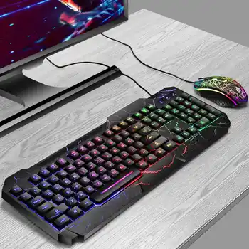 

Keyboard Wired USB Keyboard Mouse Set Colorful Lighting Backlit Keyboard ABS Crack Panel Multimedia Key Cap