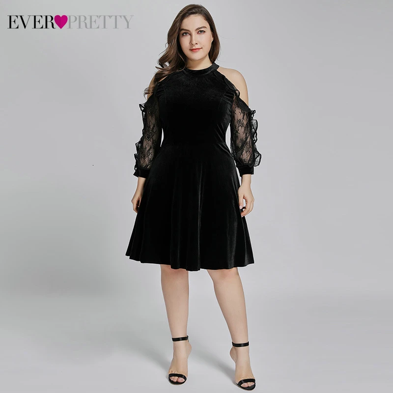 Сексуальные велюровые коктейльные платья Ever Pretty A-Line Холтер длинный кружевной рукав короткое вечернее платье для вечерние платья Vestidos De Coctel