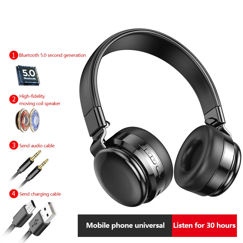 HIFI stereo earphones bluetooth headphone music headset support SD card and FM with mic for mobile xiaomi iphone sumsamg tablet