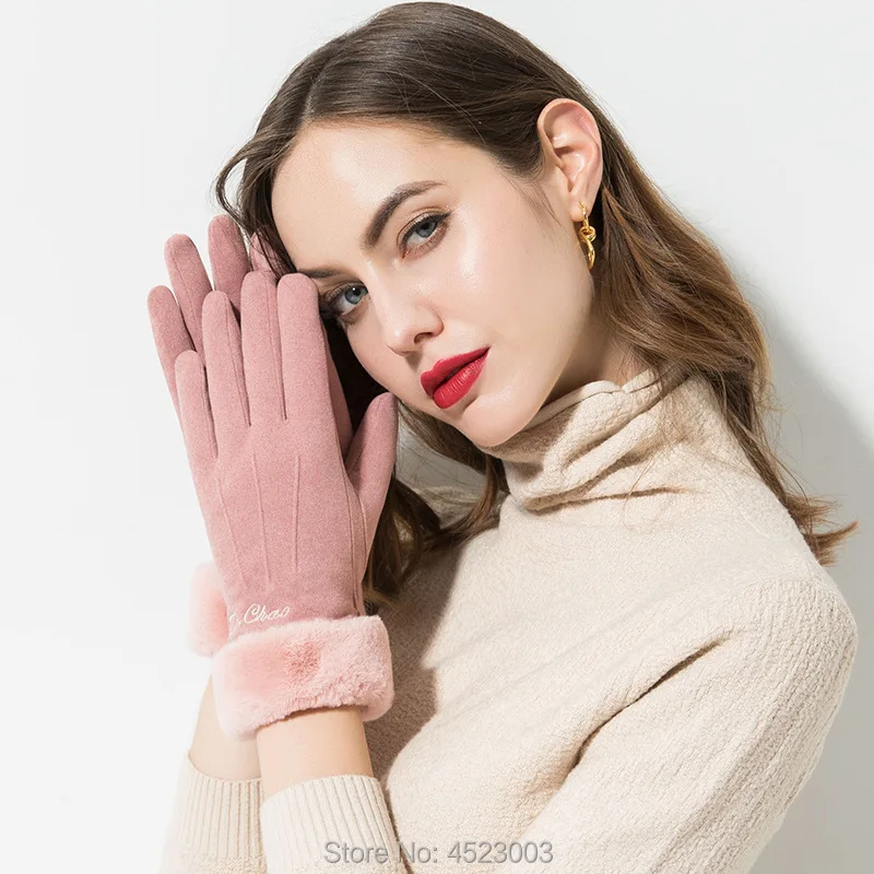 Новые женские перчатки зимние теплые рукавицы полный палец варежки для женщин Спорт на открытом воздухе Сенсорный экран перчатки