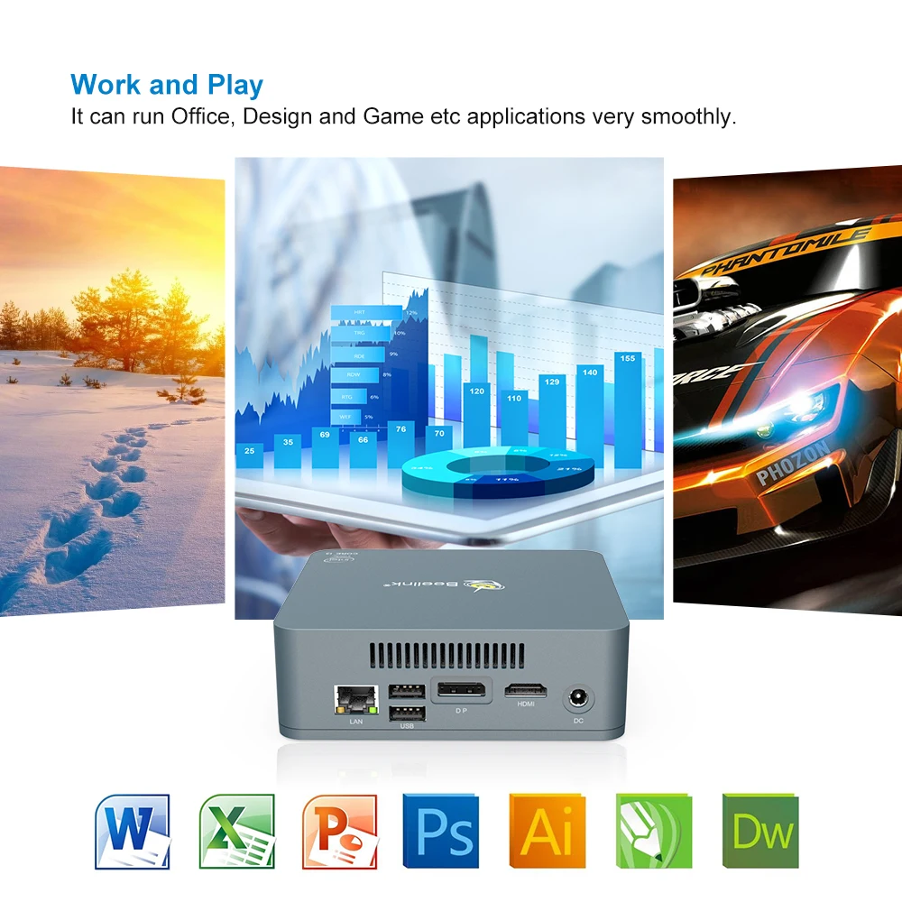 Windows Mini PC U55 Inteli3-5005U Dual Core 2.0GHz DDR3L 8GB Storage M.2 SSD 128GB/256GB /512GB 1000M Bluetooth4.0 Set Top Box