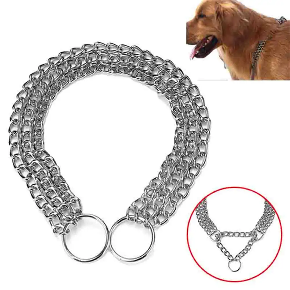 Металлический Железный двойной трехрядный ошейник-цепочка для собак, Регулируемый Серебряный p-тип ошейник для домашних животных, большие собачьи воротники, ожерелье Мартингейл