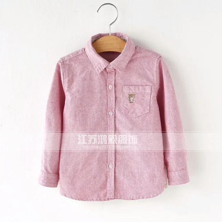 Childrenswear Autumn Cartoon Bear Embroidered BOY'S Oxford Cloth Long-sleeved Shirt Child Shirt 7d22