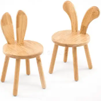 

Small Bench Household Cartoon Small Wooden Bench Creative Baby Dining Chair Children Learning Chair Backrest Rabbit Ear Bench