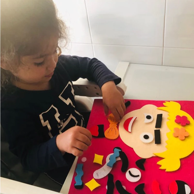  Facial Expressions DIY Felt Fabric Handmade Stickers Toys for Children Emotion Change Puzzle Teachi - 4000418512186
