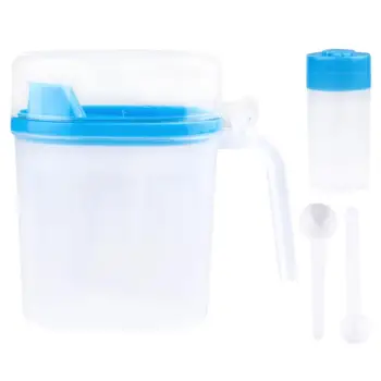 

4 Sets 250g Oil Control Pots With Spoons Plastic Quantitative Oil Control Pot Kitchen Limit Salt Spoon Kitchen Oil Control Pot