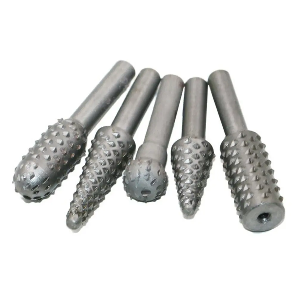 5 Piece Sets Woodworking Rotary Boring Tools Embossing Grinding Head Rotating Rasp Durable Milling Cutter Chisel Shaped