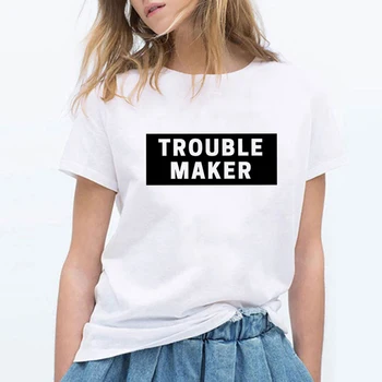

New T Shirt Women Streetwear Cool Vintage Cheap TROUBLE MAKER Tshirt Harajuku Casual Vogue Graphic T-shirt Vestidos