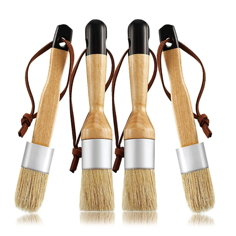

4 Pcs/Set Flat and Round Chalk Wax Paint Brushes Furniture DIY Painting Waxing Tool Bristle Stencil Brushes