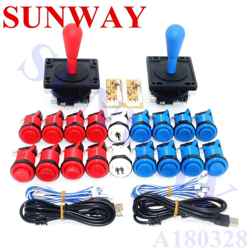 

DIY American happ style joystick button kit 2xZero Delay USB Encoder+2x8 Way American style Joystick +18x Happ Style push button