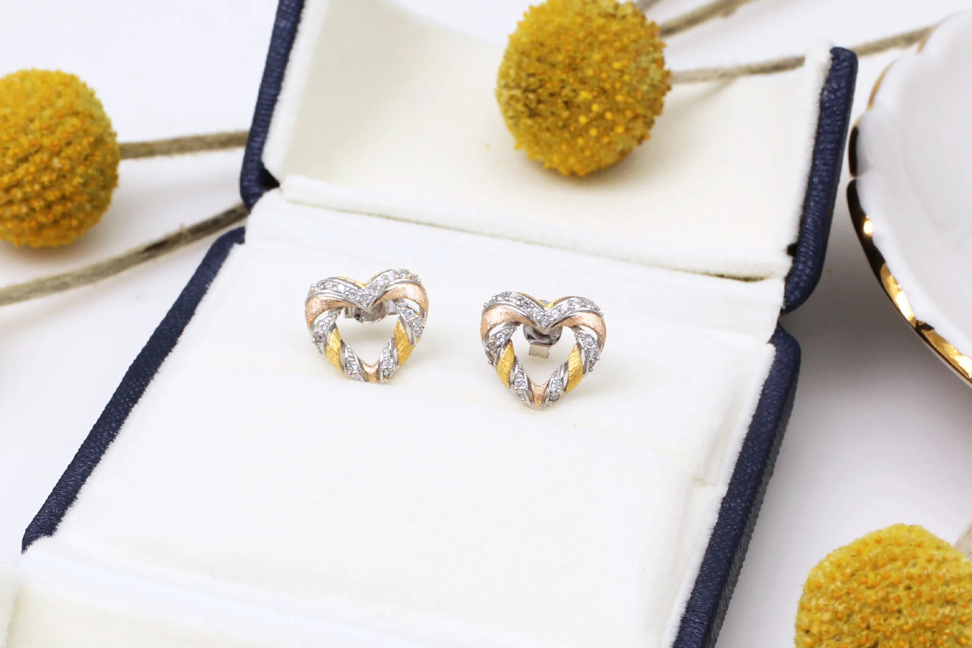 CMAJOR 925 Sterling Silver Tri-tone Gold Plated Heart Handmade Vintage Earrings For Women