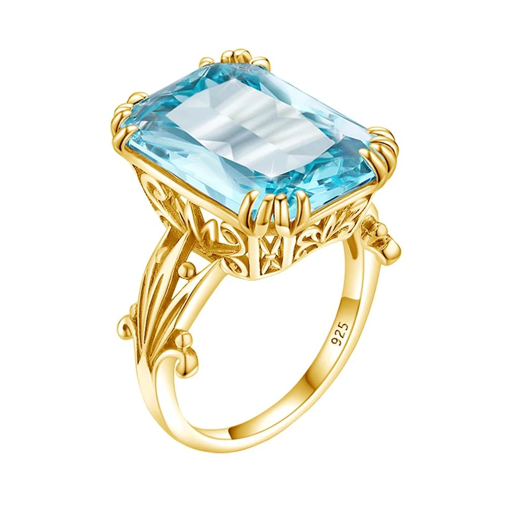 Szjinao anillo Rectangular de Aguamarina azul de 13x18mm para mujer, Plata de Ley 925 sólida con piedra grande, joyería femenina|Anillos| -