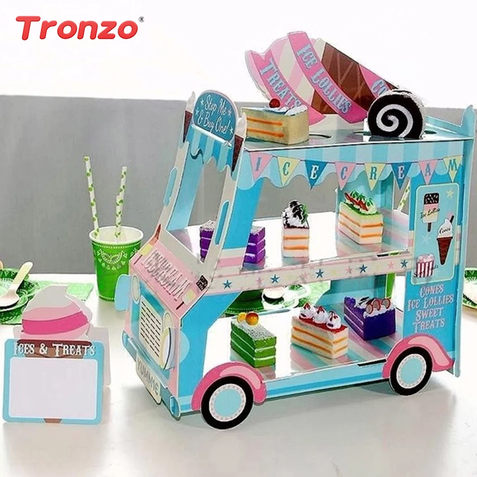 Ice Cream Bus Cartoon Car Paper Cupcake Stand Cupcake Display Table Decor 