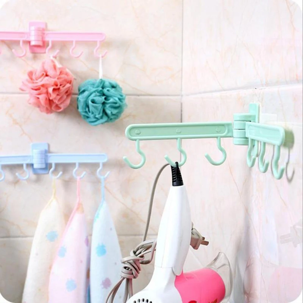 

1 pcs Adhesive Sticky Mount Hanger Rack hook 6-Hook Seamless Adhesive Hook Multi-functional Sticky hooks bathroom accessories