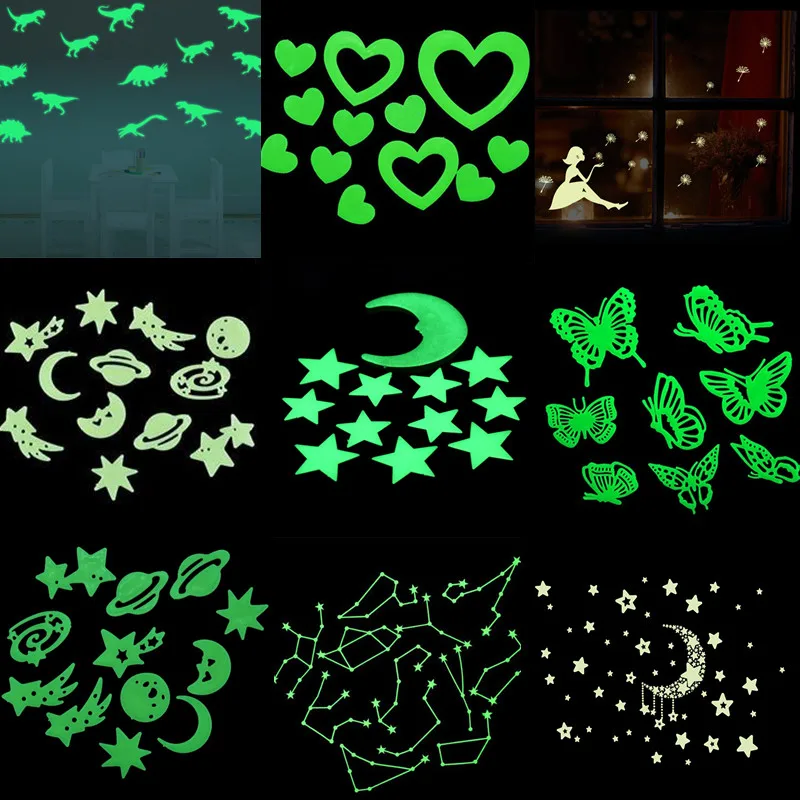 9pcs Glow In The Dark Dinosaurs Toys Stickers Ceiling Decal Baby