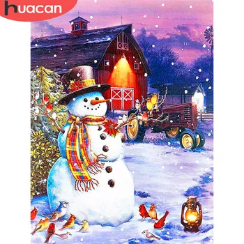 

HUACAN Full Square Diamond Painting Christmas Snowman Rhinestone Kit 5D DIY Diamond Embroidery Landscape Handicraft Wall Art