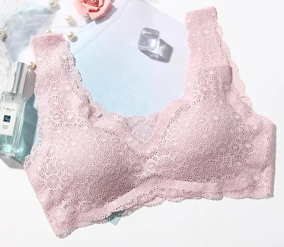 light pink Женский бюстгальтер для молодых девушек, сексуальный женский бюстгальтер, пуш-ап, цельный бесшовный кружевной бюстгальтер, свободный женский удобный кружевной бюстгальтер без косточек - Цвет: light pink