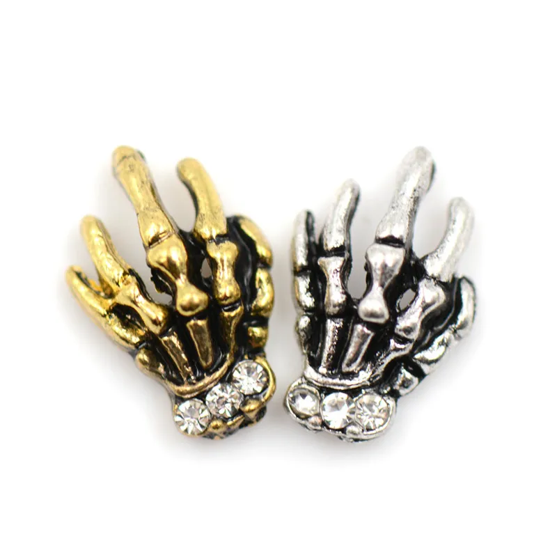 

1pcs DIY Nails Silver Gold Alloy Skull Charms 3D Nail Stickers Art Supplies Glitter Rhinestones Skeleton Studs Decorations