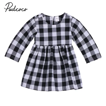 

Long sleeve Black and White Plaid Dress For Baby Girl