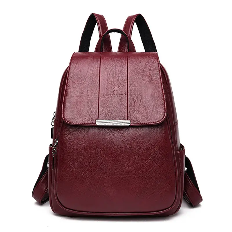 Sac A Dos Femme Hot Women Backpack Female High Quality Leather Bagpack For Women Fashion School Bags Backpacks Bolsa Feminina - Цвет: Wine red