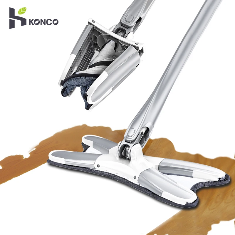 Konco Microfiber floor mop Hand-free wash flat Manual Extrusion Household Cleaning Tools Plate Tipping Type Mop | Дом и сад