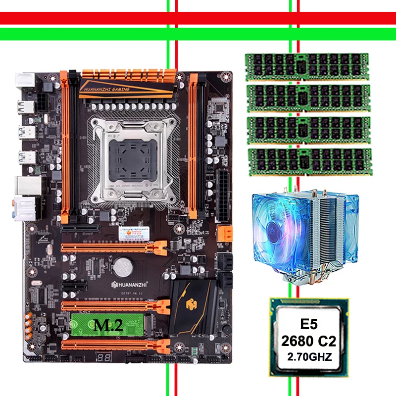 ^Cheap Building perfect computer HUANANZHI deluxe X79 gaming motherboard set Xeon E5 2680 C2 with cooler RAM 32G(4*8G) DDR3 1600 RECC
