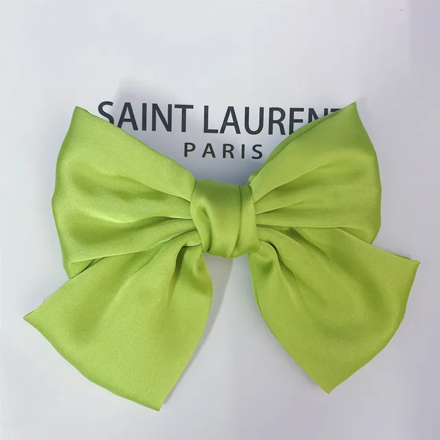 Fashion Ribbon Hairgrips Big Large Bow Hairpin For Women Girls Satin Trendy Ladies Hair Clip New Cute Barrette Hair Accessories Avocado green