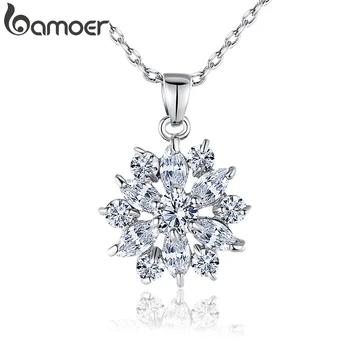 

BAMOER White Gold Color Necklaces Pendants with White AAA Cubic Zirconia For Women Birthday Gift JIN028