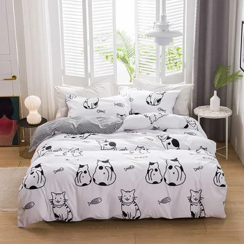 

Quilt Cover Set UK King Size nevresim takimlari Cartoon Cat Pattern Bedding Set With Pillowcase For Children Duvet Cover Sets