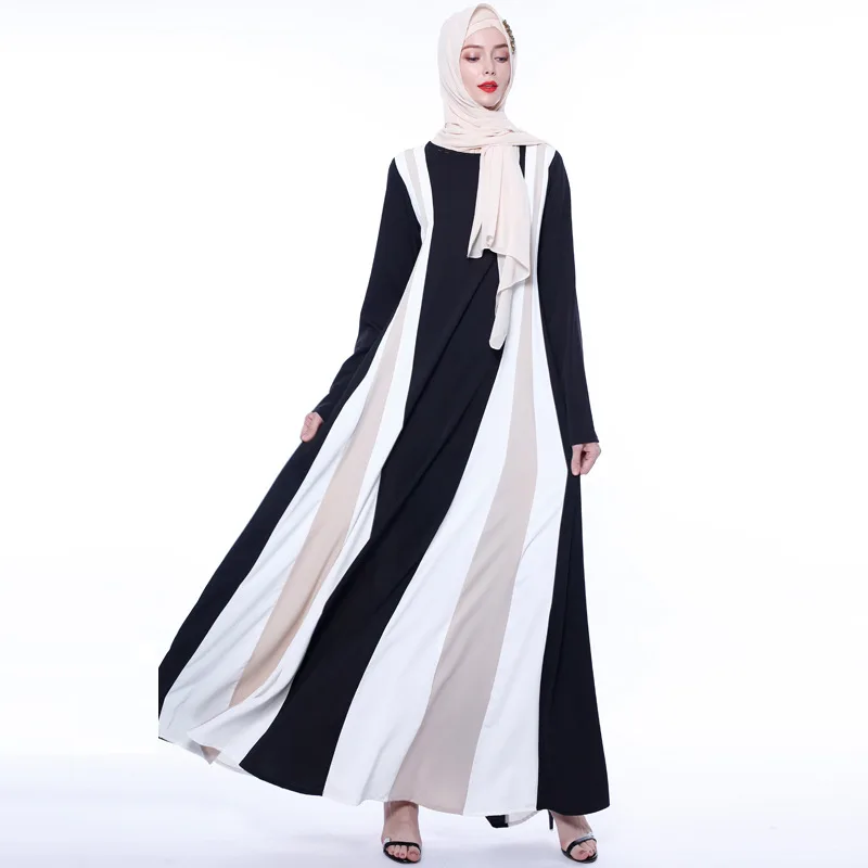 Элегантное мусульманское Полосатое Абаи Maxi Dress Vestidos Кардиган с длинным рукавом халаты кимоно Рамадан ИД Исламская, молитвенная Костюмы