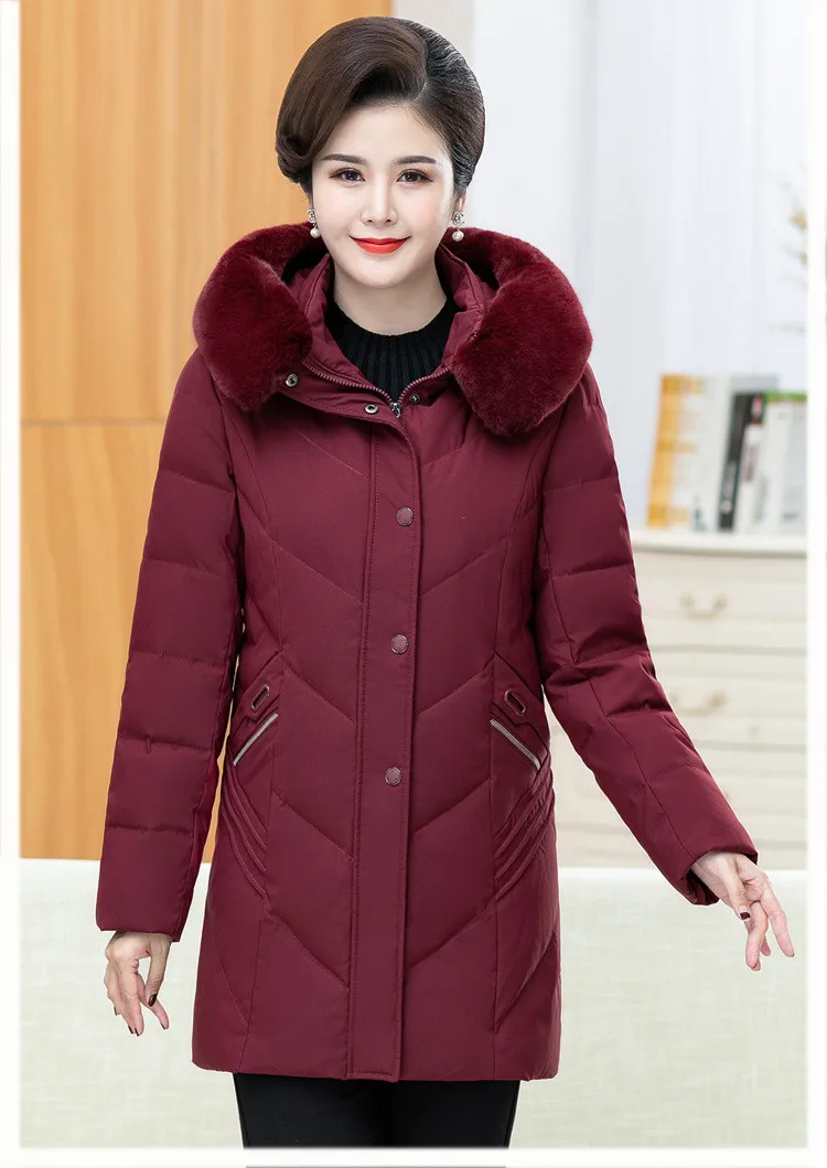 Red wine Большой размер, XL-12XL, пуховик, зимний, женский, белый, утиный пух, пальто, утолщенная, с капюшоном, с меховым воротником, куртка, женская, теплая, плюс размер, G774 - Цвет: Red wine