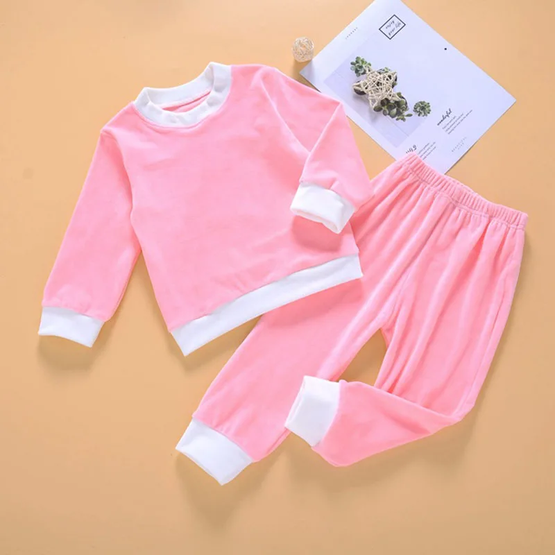 

Girls Round Neck Solid Color Pullover Pink Long-sleeved Pants Two-piece Suit Toddler Fall Clothes Clothing Set Toddler Clothes