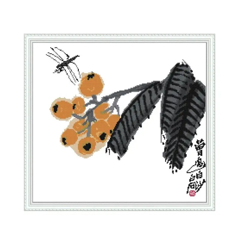 

Набор для вышивки крестиком Qi Baishi-Loquat, Набор для вышивки крестиком Aida 14ct 11ct, холст с принтом, вышивка, рукоделие