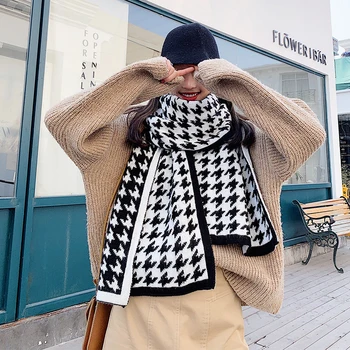 

2020New Autumn and winter British style lattice Wool Scarf long Style thickening keep warm Women with any color Shawl