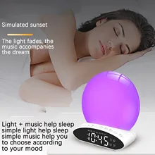 Lámpara de mesita de noche, despertador con proyección, colorida, cambia de Color, música, ayuda para dormir, simulación de amanecer y atardecer, n. ° 4