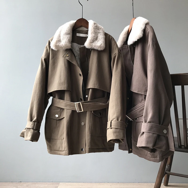 Зимнее женское меховое пальто средней длины с отложным воротником, винтажное женское теплое пальто коричневого цвета, зимняя одежда больших размеров