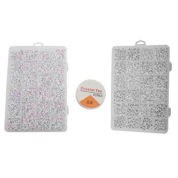 

2400Pcs Round Acrylic Letter Beads Set for Kid Bracelets Necklace Making Beaded Material Plastic Color & White