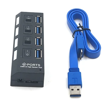 

4 Ports USB 3.0 HUB Splitter with Power Charging Port and Switch Multiple USB Splitter Panel USB3.0HUB black