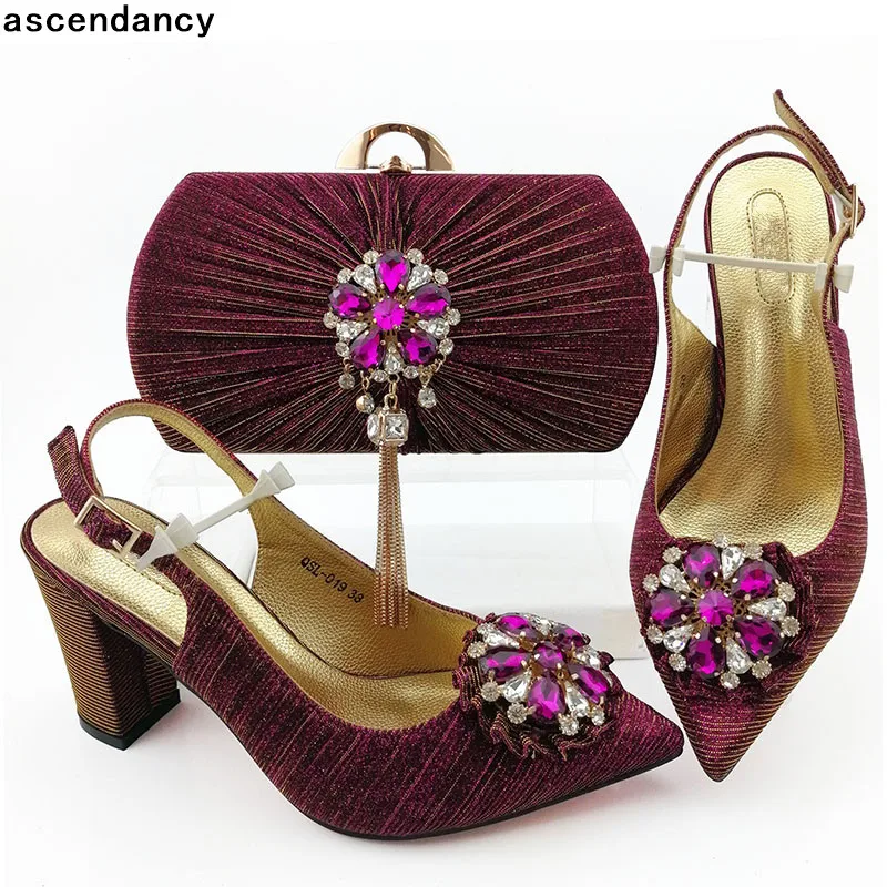 

Fashion Italian Shoe and Bag Set for Party In Women Womens Shoes Heels African Party Shoe and Bag Set Decorated with Rhinestone