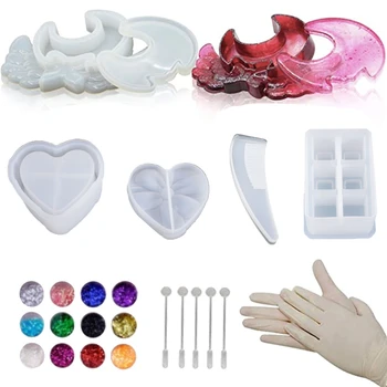

DIY Silicone Resin Molds, Casting Molds Set, Silicone Jewelry Box Molds with Lid, 6-Slot Lipstick Storage Rack Epoxy Resin Molds
