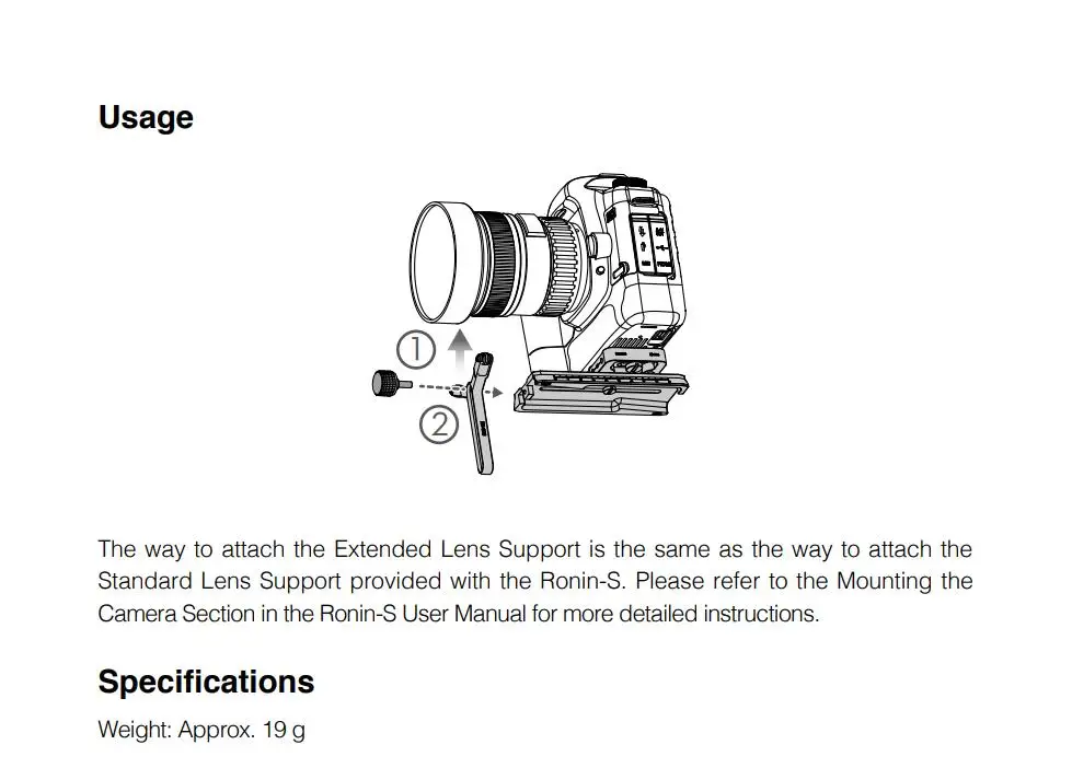 Original FOR DJI Ronin-S/SC Extended Lens Support For Ronin-S/SC Essentials Kit Accessories Part
