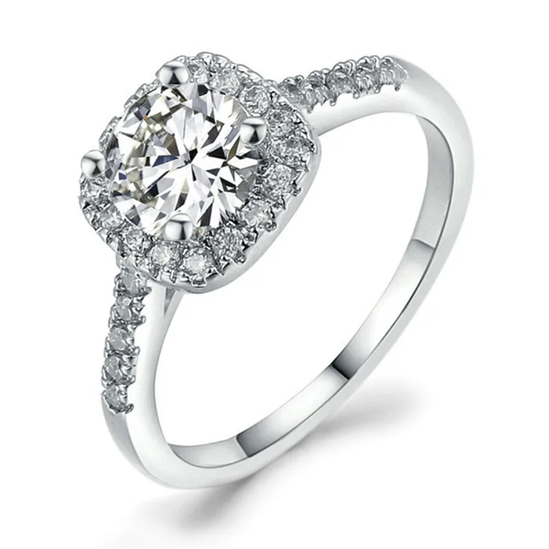 

Silver Plated Ring for Women Pave Clear CZ Square Crystal Ring Girl Lady Gift