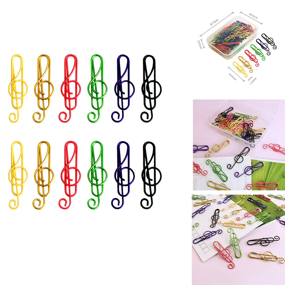 50 unids/caja de nota de música en forma de Clips de papel decorativo de colores para la decoración de papelería de oficina Clip de papel