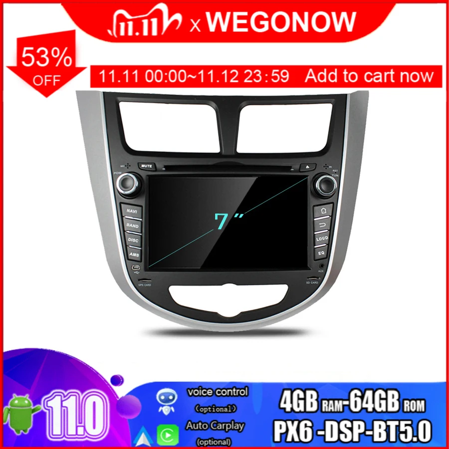 DSP Android 11 0 для HYUNDAI Verna Accent Solaris 2011 - 2015 4G RAM автомобильный DVD мультимедийный плеер RDS
