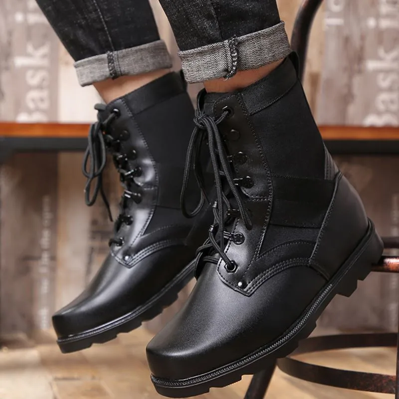 

Steel Toe Work Boots Microfiber Leather Ankle Boots Men Military Boots Black Safety Shoes Waterproof Lace Up Tactical Army Shoes
