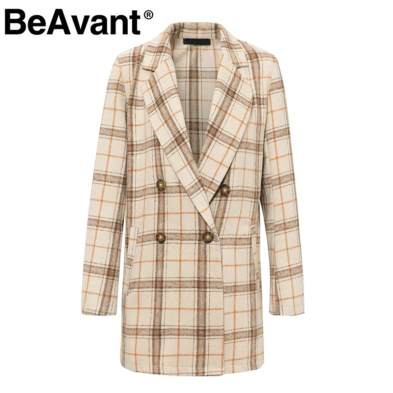 BeAvant, винтажное клетчатое твидовое пальто, для женщин, осень, зима, теплое, для девушек, пальто, смешанные, на каждый день, пуговицы, карманы, Женское пальто - Цвет: plaid