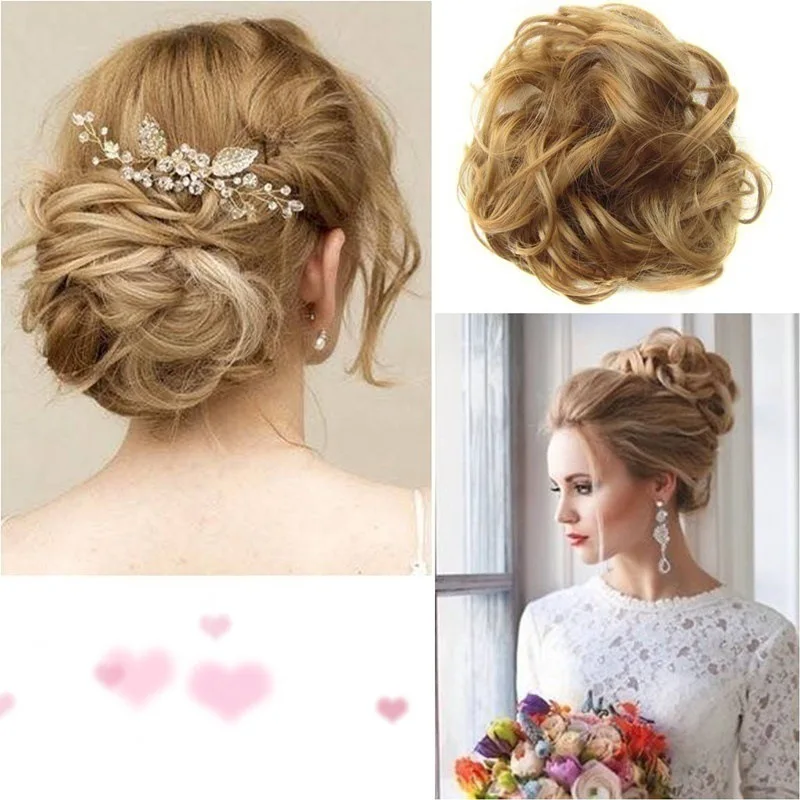 

Elegant Women Wavy Curly Messy Scrunchie Chignon Hair Bun Fluffy Hair Band Rope Synthetic Hair Extension braiders Wig Styling